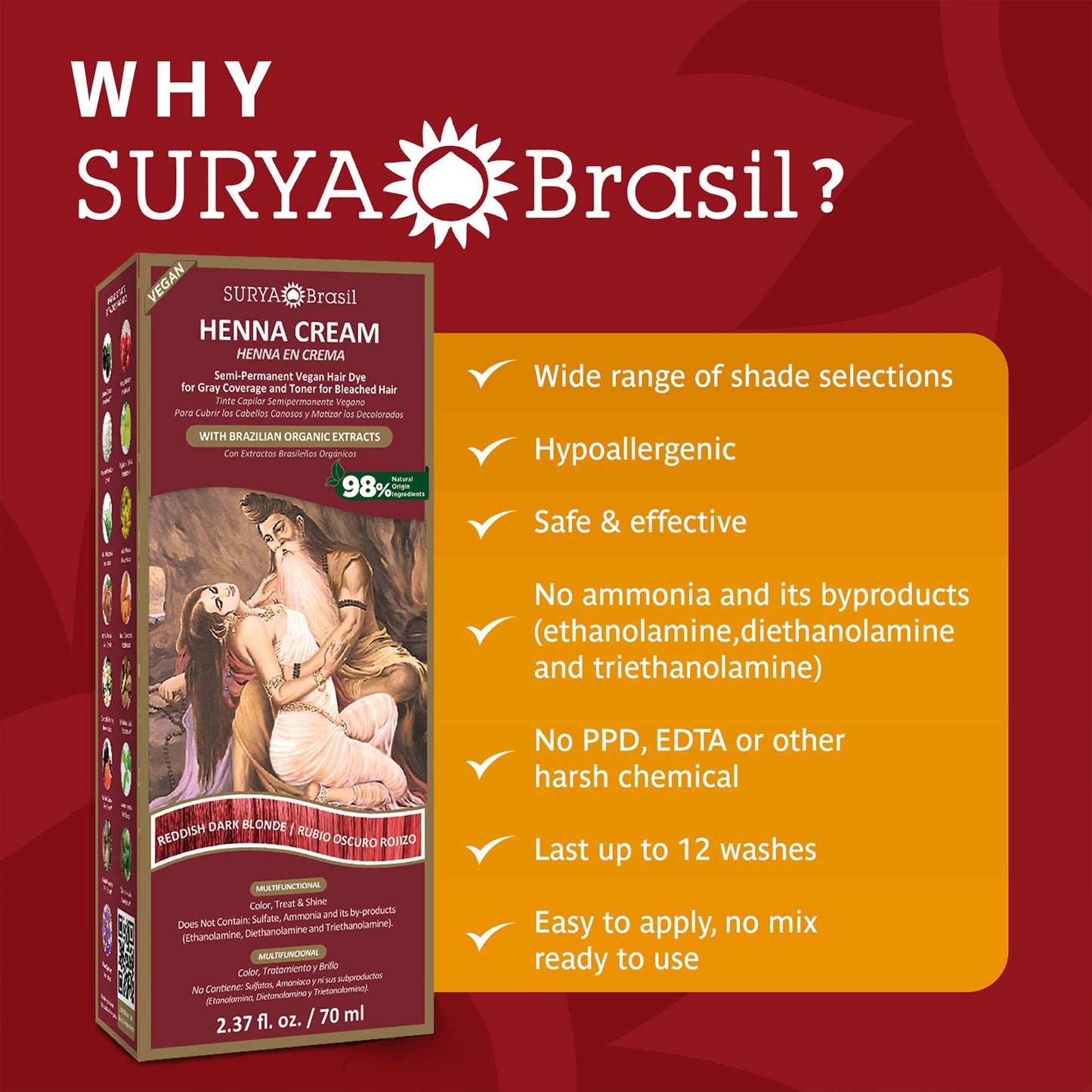 Henna Cream Reddish Dark Blonde Surya Brasil 2.37oz