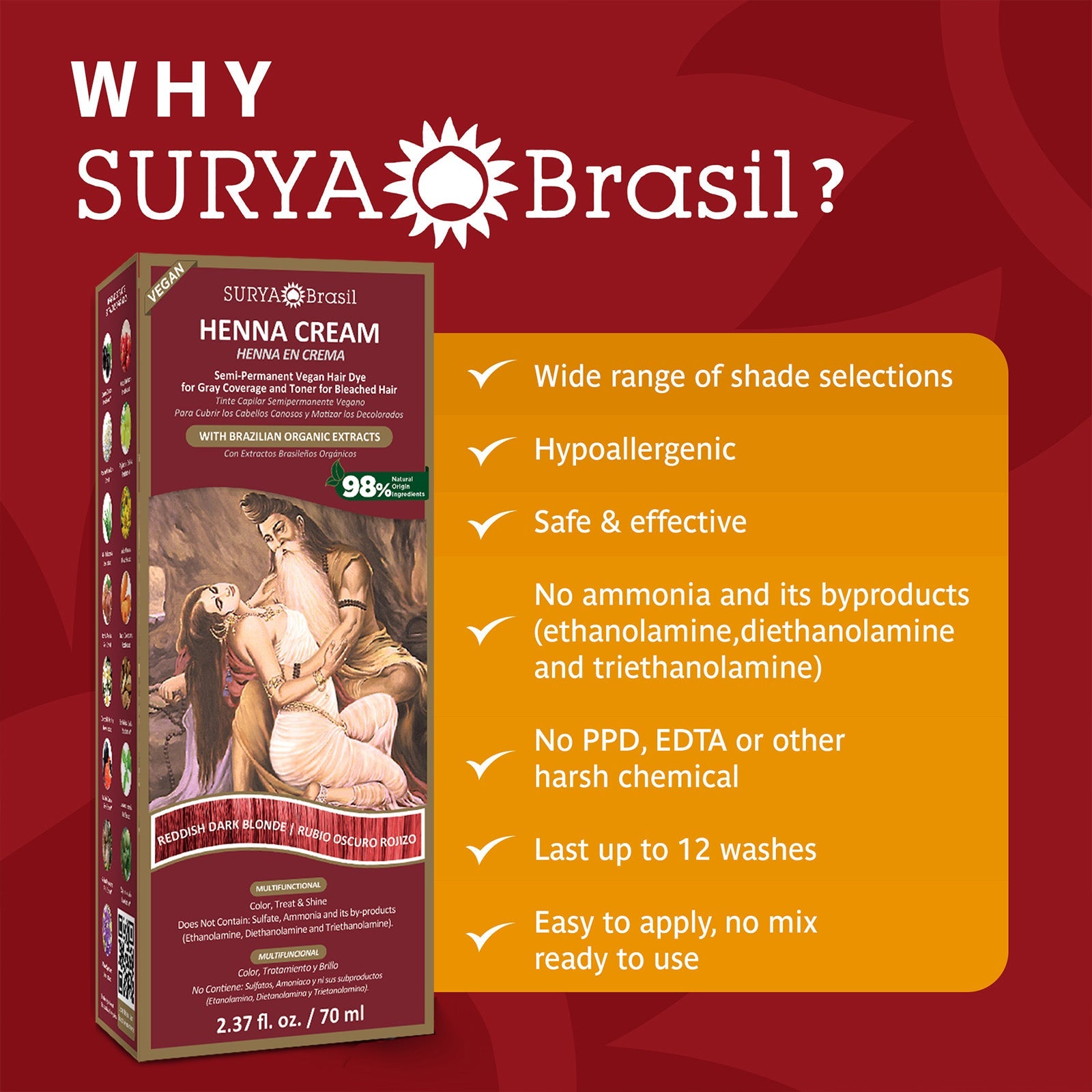 Henna Cream Reddish Dark Blonde Surya Brasil 2.37oz